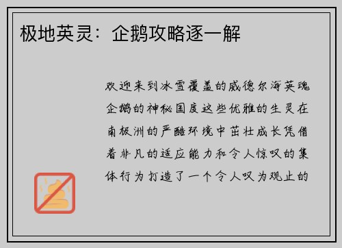 极地英灵：企鹅攻略逐一解